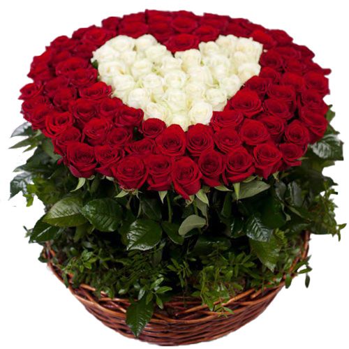 Фото товара 101 троянда "Серце в кошику" в Трускавце