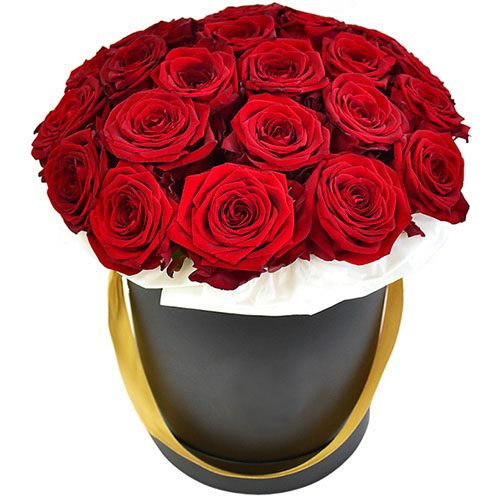 Фото товара 21 червона троянда в капелюшній коробці в Трускавце