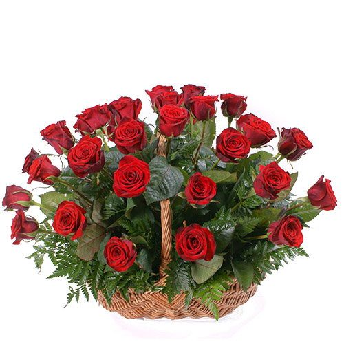 Фото товара 35 червоних троянд в кошику в Трускавце