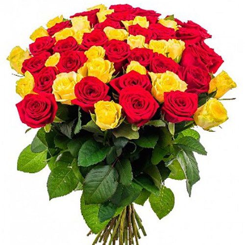 Фото товара 51 троянда: червона і жовта в Трускавце