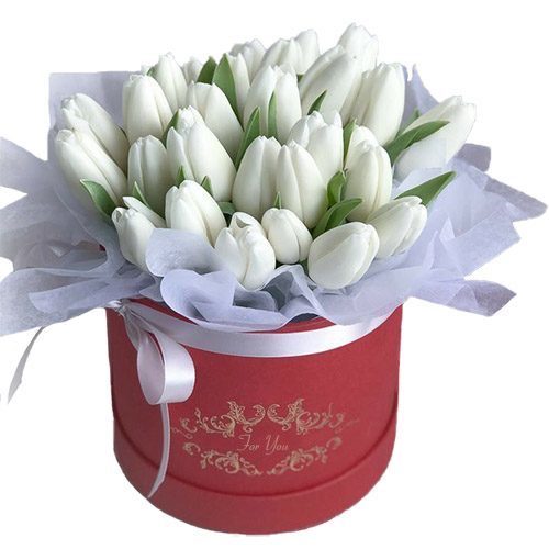 Фото товара 31 білий тюльпан у коробці в Трускавце