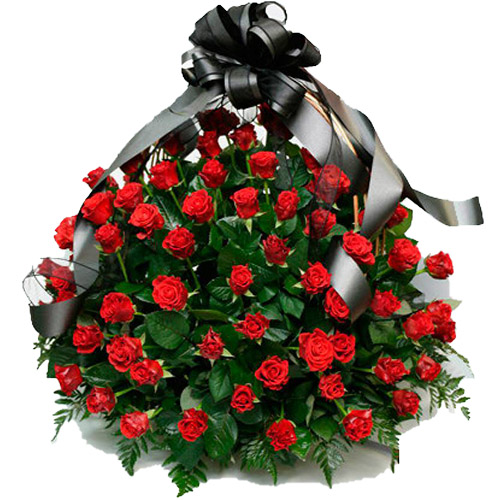 Фото товара 100 багряних троянд "Полум'я" в кошику в Трускавце