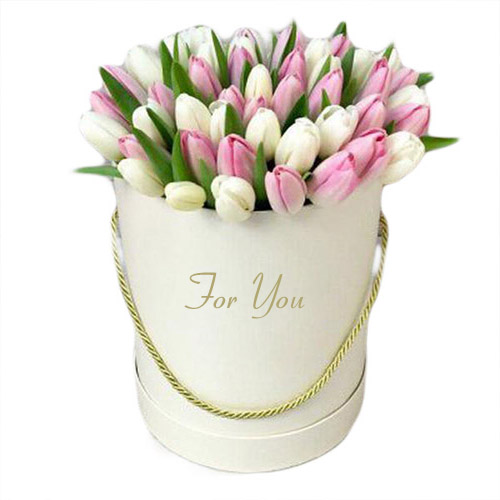 Фото товара 51 біло-рожевий тюльпан у коробці в Трускавце