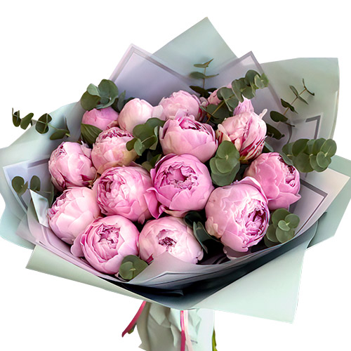 Фото товара 15 светло-розовых пионов с зеленью в Трускавце